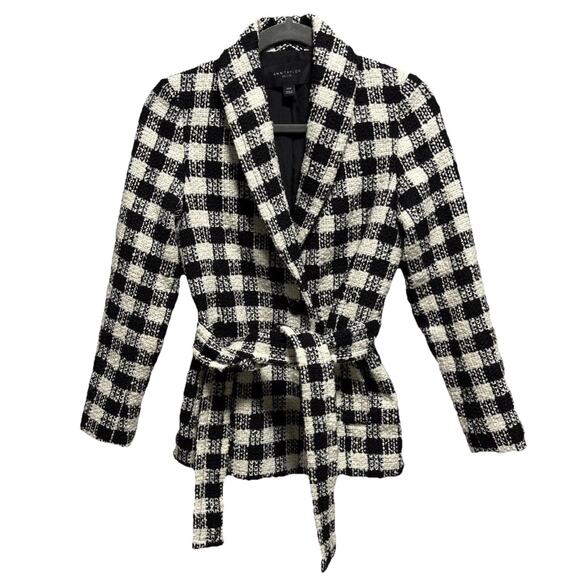 Ann Taylor Loft Wool Blend Tie Waist Checkered Coat | XXSP Petite | Classic - Picture 1 of 7